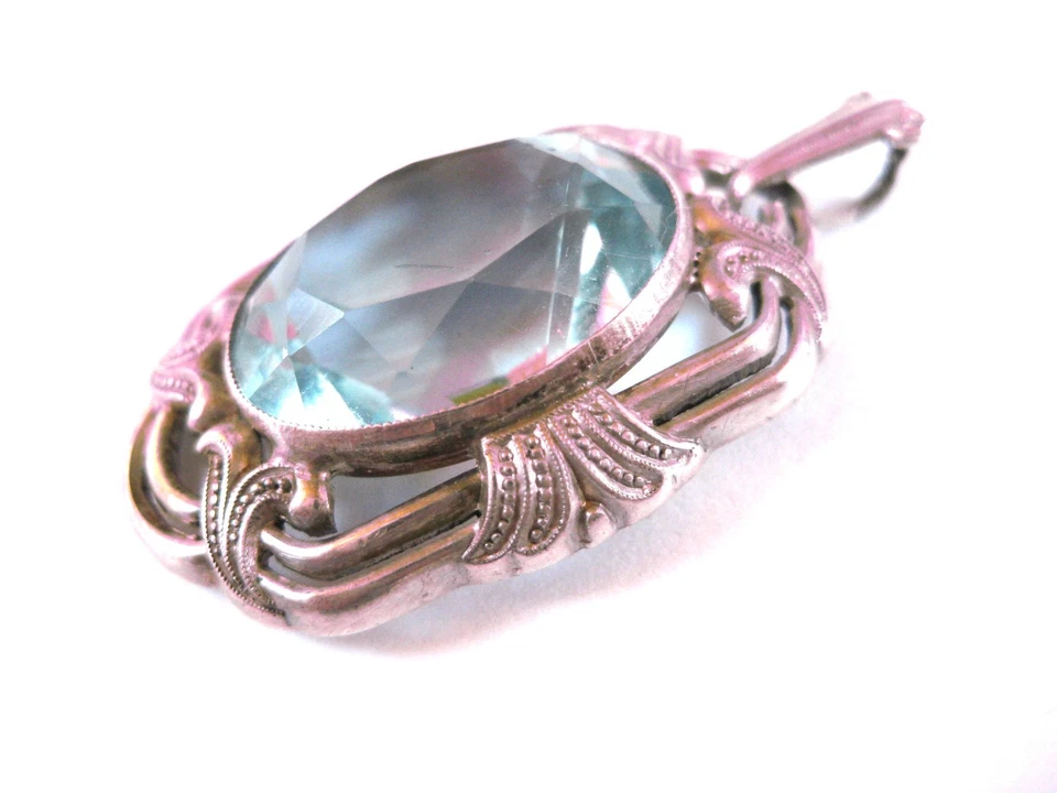 Antico Ciondolo Argento 800 Con Topazio Blu, 5,81 G - Immagine 2 di 3