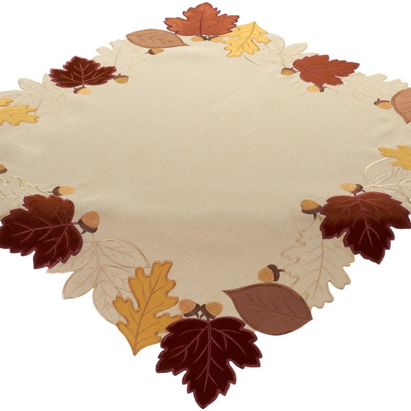 Tischdecke Herbst Beige 85X85 Bestickt Mitteldecke BläTter TischwäSche Klassisch-image