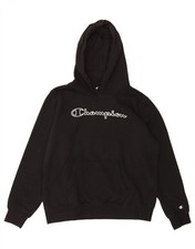 CHAMPION Womens Graphic Hoodie Jumper UK 16 Large Black BI06
