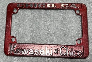 RARE 1970 's  Kawasaki Of Chico California Metal Motorcycle License Frame Rare