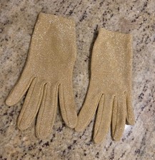 Vintage Womens One Size Sparkly Gold Stretch Gloves Short