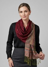 Maroon Ethnic Design Tribal Border Reversible Bohemian Pashmina Shawl Scarf