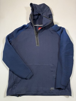 Nike Tech Hoodie Mens Large Blue Asymmetrical 1/4 Zip Sportswear Fleece Stretch