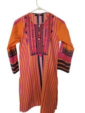 Vibrant Khadi Kurta with multicolor stripes and intricate embroidery. Size 6