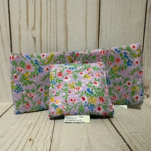 Vintage Barbie Dream House Chair Cushion & Pillow Set Purple Blue Flowers 1985