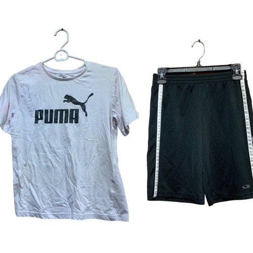 Puma Boys Medium Short Sleeve PolyCotton Tee w Black Champion Athletic Shorts