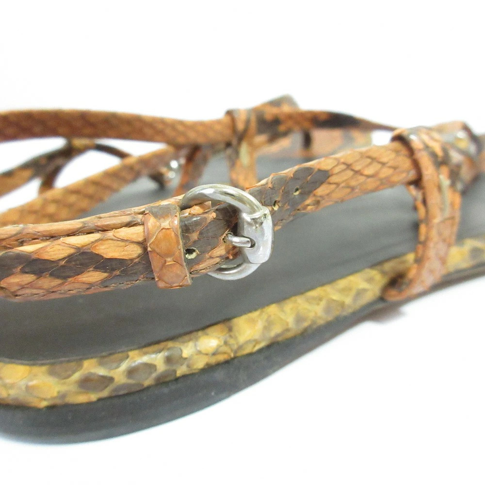 GUCCI Bamboo Python Leather Slingback Flat Sandals 36.5 23.5cm Equivalent Brown thumbnail 12