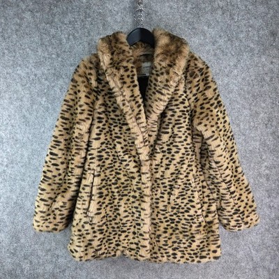 Next Outwear Coat Womens 14 Brown Faux Fur Coat Leopard 16133