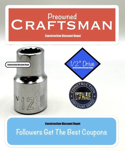 USED CRAFTSMAN Shallow Socket Metric 1/2" Drive 12mm 12 Point CMMT44233 12 MM