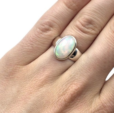 925 Sterling Silver Ring Opal 4.88ct Solid Band Ring Precious Opal Full Opal RW 58