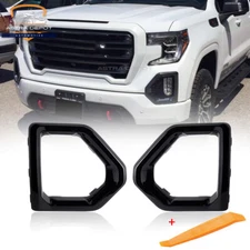 2X Gloss Black Fog Light Cover Trim Bezel for GMC Sierra 1500 Denali AT4 19-22
