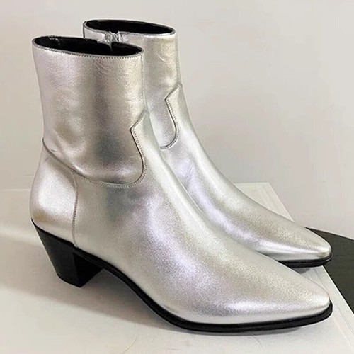 Mens New Pointed Toe Boots Cuban Heels Genuine Leather Ankle Boots Shoes - Picture 10 of 19