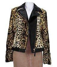 New Etro Lamb Leopard Print Leather Moto Jacket 42 - 6/8