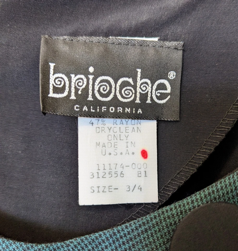 Mini Vestido Vaina Vintage Brioche California Negro Y Verde Botón Grande Talla 3/4 Foto 3 de 3