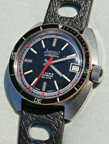 Diver Steel Loreleix Automatic SUB 200 mt Watch. 70s Bakelite Bezel