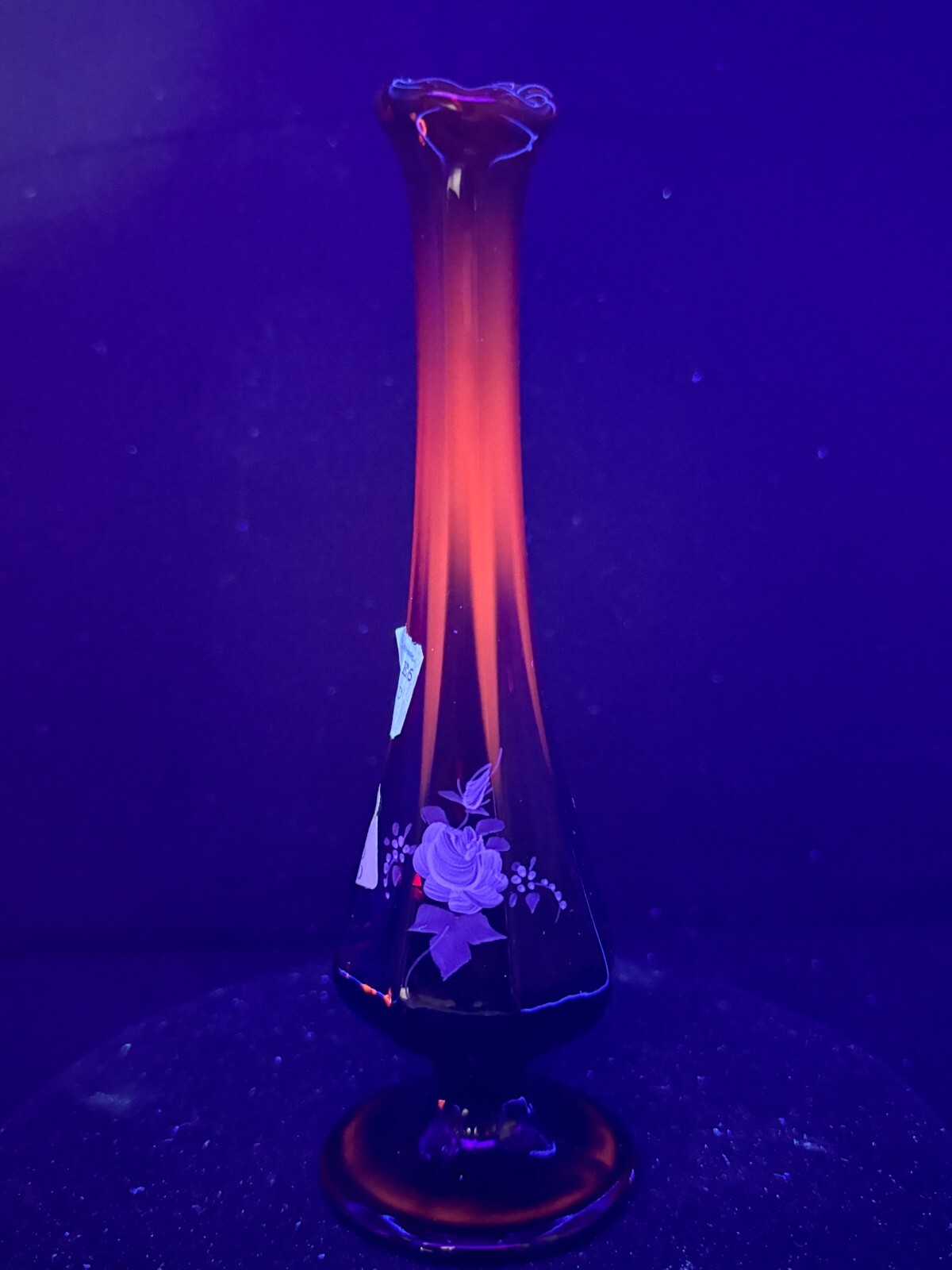 Vintage Fenton Red Cadmium 8 Inch Hand-Painted Glass Bud Vase NOS