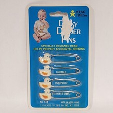 VTG Set of 4 White Ducks Safety Baby Diaper Pins Gender Neutral Shower Gift NIP