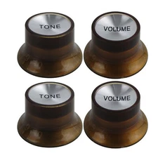 4PCS Tone Volume Knobs 2T2V Aluminum Top Speed Control for LP / SG Guitar Brown