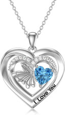 Butterfly Double Heart Necklace Gifts for Women Mom Wife Sterling Silver Pendant