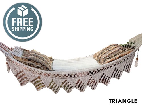 WHITE HAMMOCK with Crochet Fringe Handmade cotton bed crochet Macrame Hammock - 第 3/10 張圖片