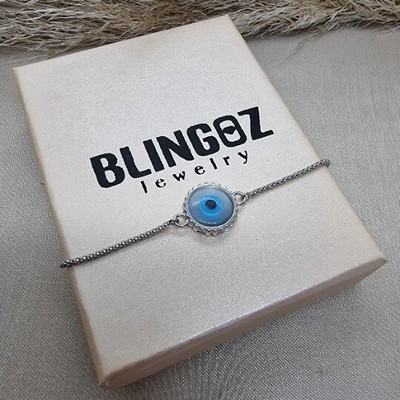 Silver Evil Eye Bracelet, Minimalist Bracelet, Evil Eye Charm, Stacking Bracelet