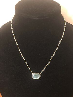 Joya 925 Sterling Silver India Blue Beaded Necklace 18''
