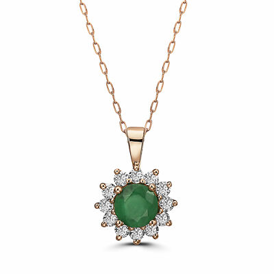 Geburtsstein 14K Rotgold Smaragd Akt Diamant 1,39 cts 18'' Anhänger Halskette