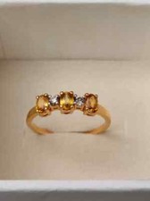 Unique Natural Citrine Ring 925 Sterling Silver Three Stone Ring Stackable Ring
