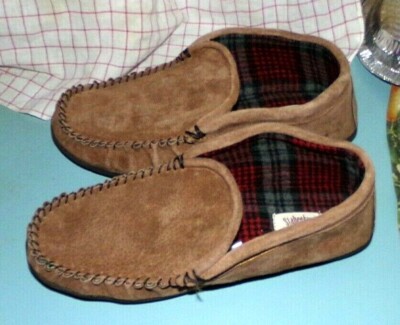 mens leather slippers flannel lined