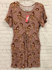 Xhilaration Womens XS Floral Print Mini Dress Mauve Short Sleeve Pockets NWT