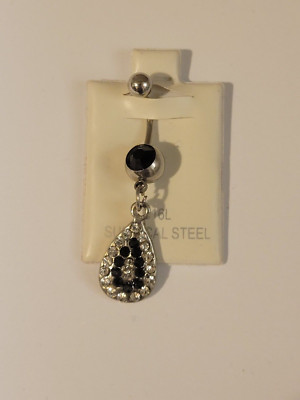 Black Teardrop Dangle Navel Belly Button Ring