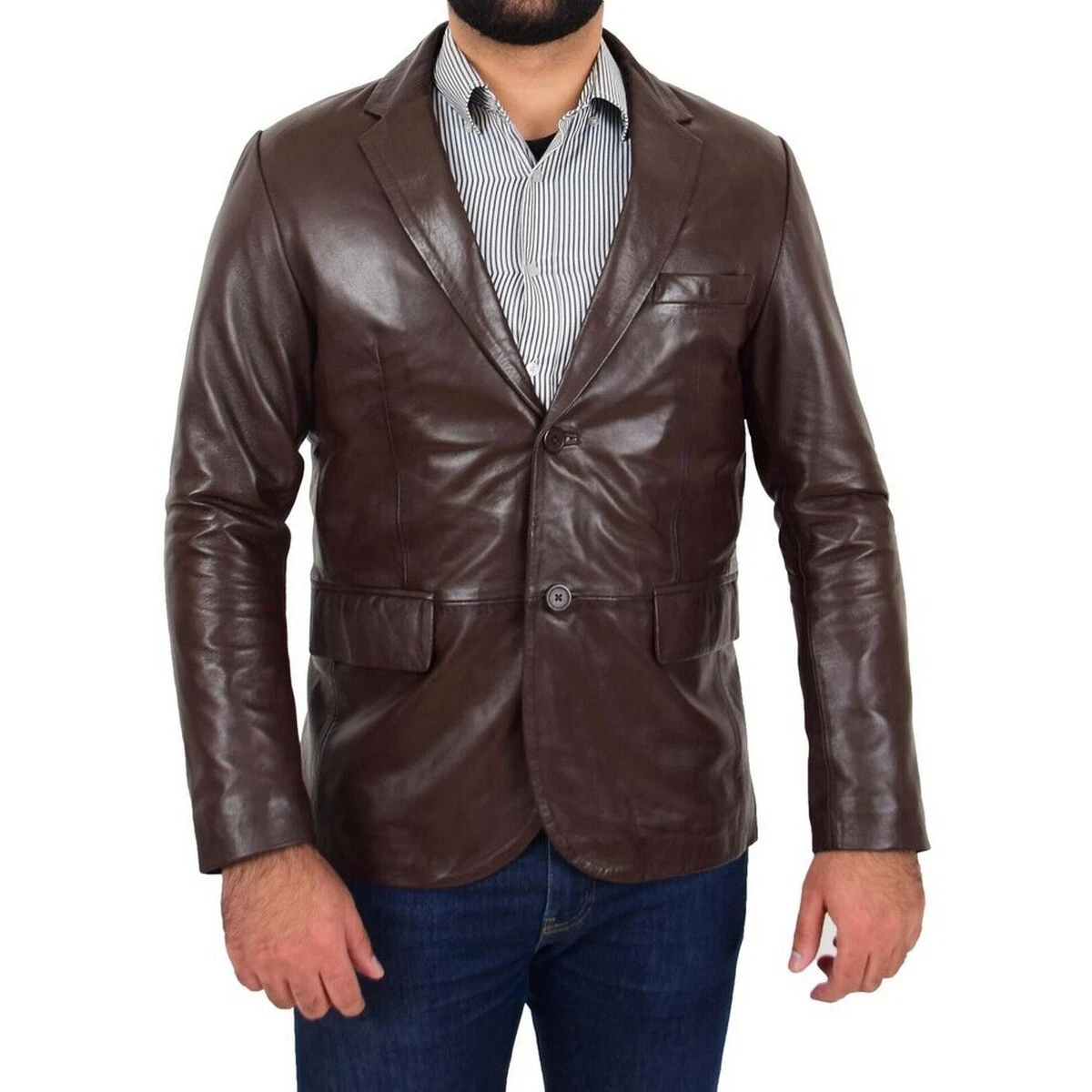 Men's Leather Blazer 100% Pure Soft Brown Lambskin Leather Coat Blazer