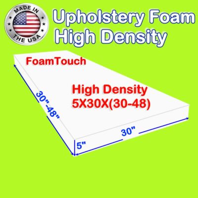 High Density Upholstery Foam Cushion 5'' X 30'' X (30-48)'' Custom Cut by FoamTouch