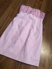 Lilly Pulitzer Strapless Dress White Pink Striped SeersuckerSOUTHERN Bow 0 XS 2