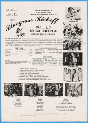 1987 Bluegrass Kickoff Virginia Beach Doc Watson Seldom Scene Music Festival Ad
