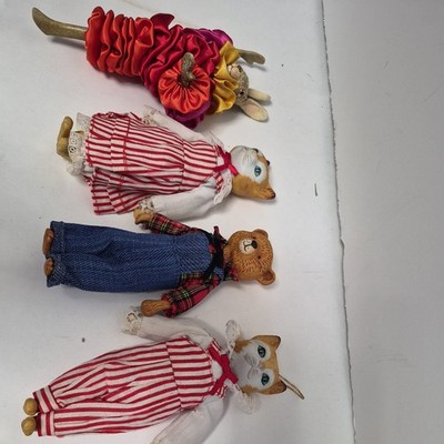 Lot of 3 Anthropomorphic Dolls 2Cats  & bear Ceramic Bisque Heads 6  made taiwan