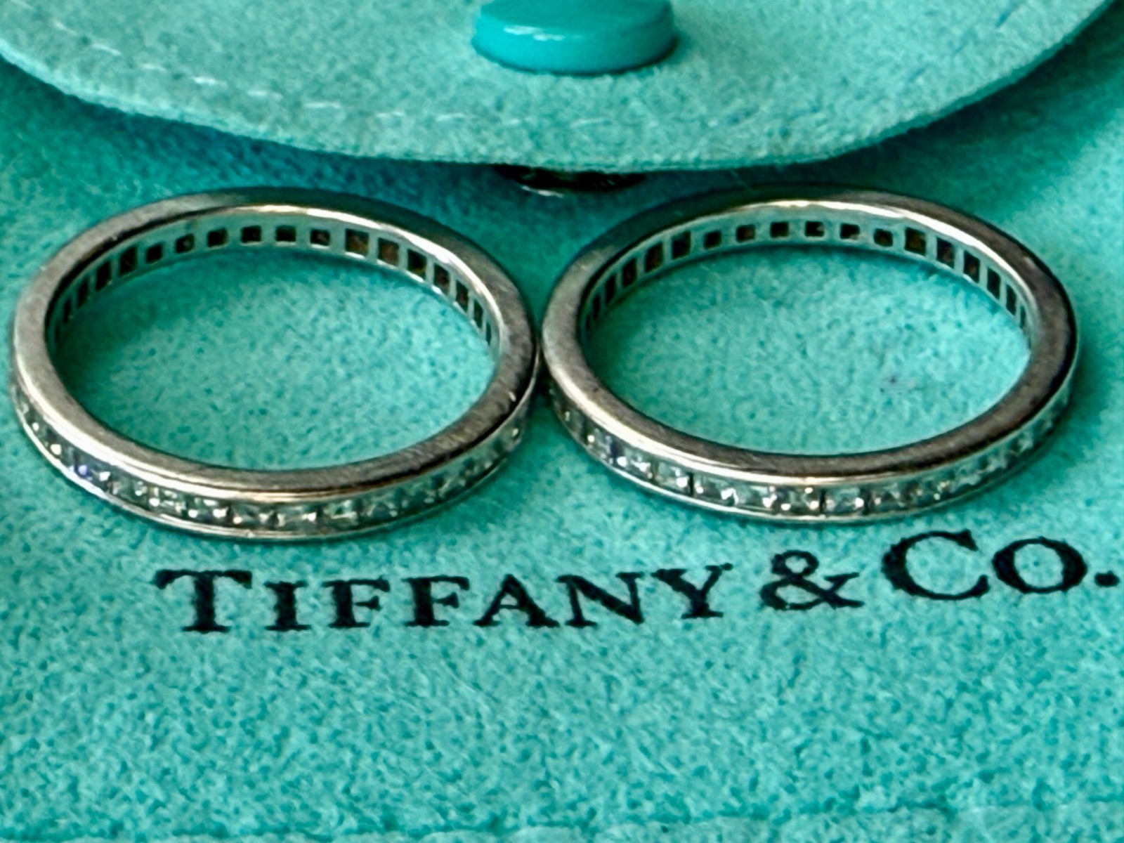 Tiffany Platinum Channel-Set Diamond Eternity Bands (2 Rings) 1.02ctw Ea Sz 7.5