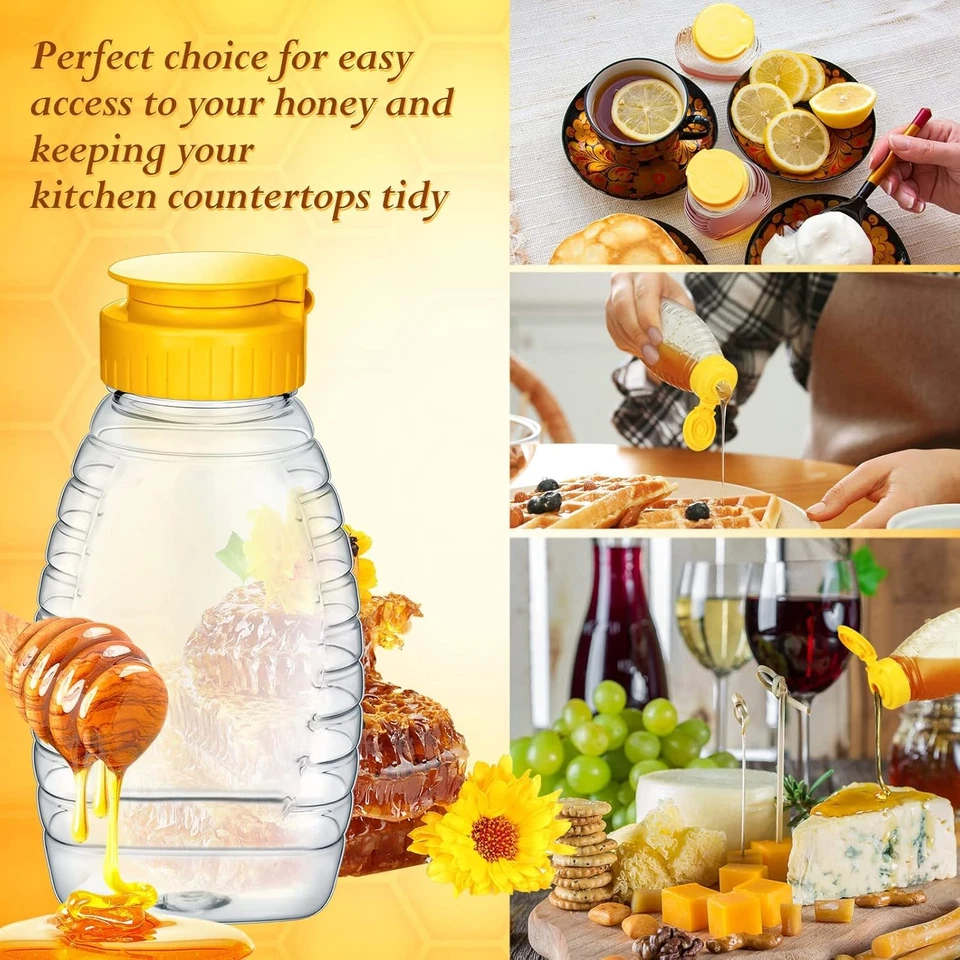 Frasco de miel de plástico transparente Eccliy 32 piezas 8,8 oz botellas vacías con amarillo Foto 4 de 4