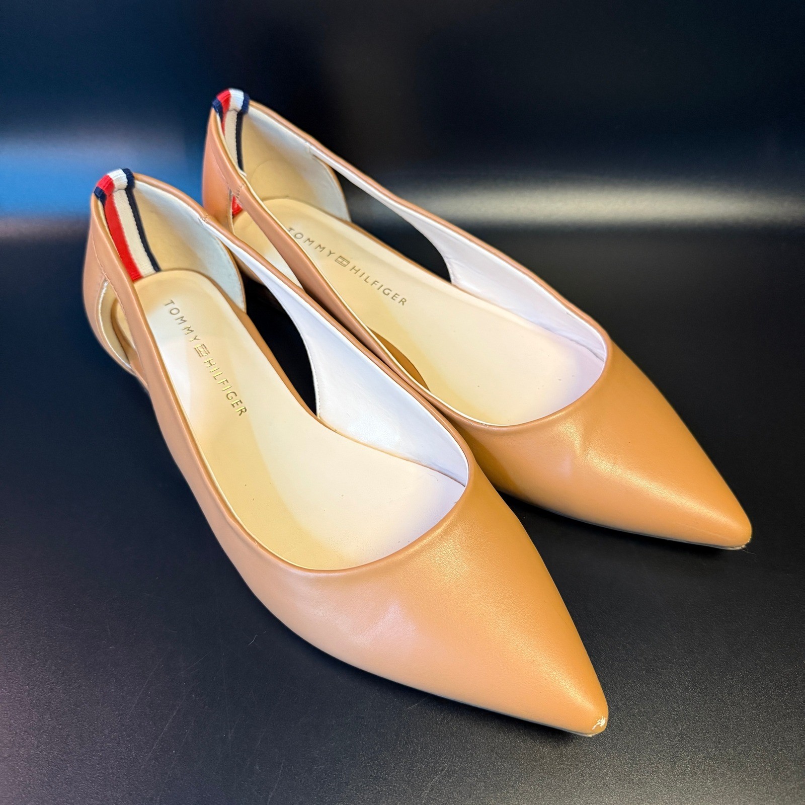 Tommy Hilfiger Pointed Toe D'orsay Flats Striped Heel Detail Size 8M