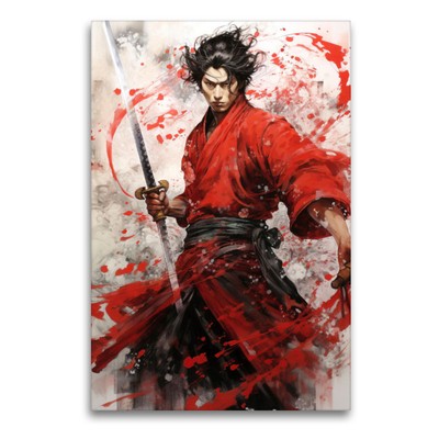 Premium Textil-Leinwand 90x60cm hoch Der standhafte Samurai | Wandbild, HD-Bild 