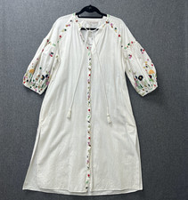 Zara dress size medium embroidered floral smock button front tassels pockets