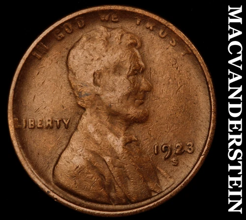 1923-S Lincoln Wheat Cent- Semi Key- Very Fine Better Date No Reserve #J2585