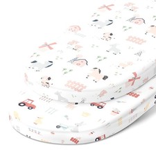 Soft Jersey Cotton Bassinet Fitted Sheets   Farm Animal Design   2 Pack