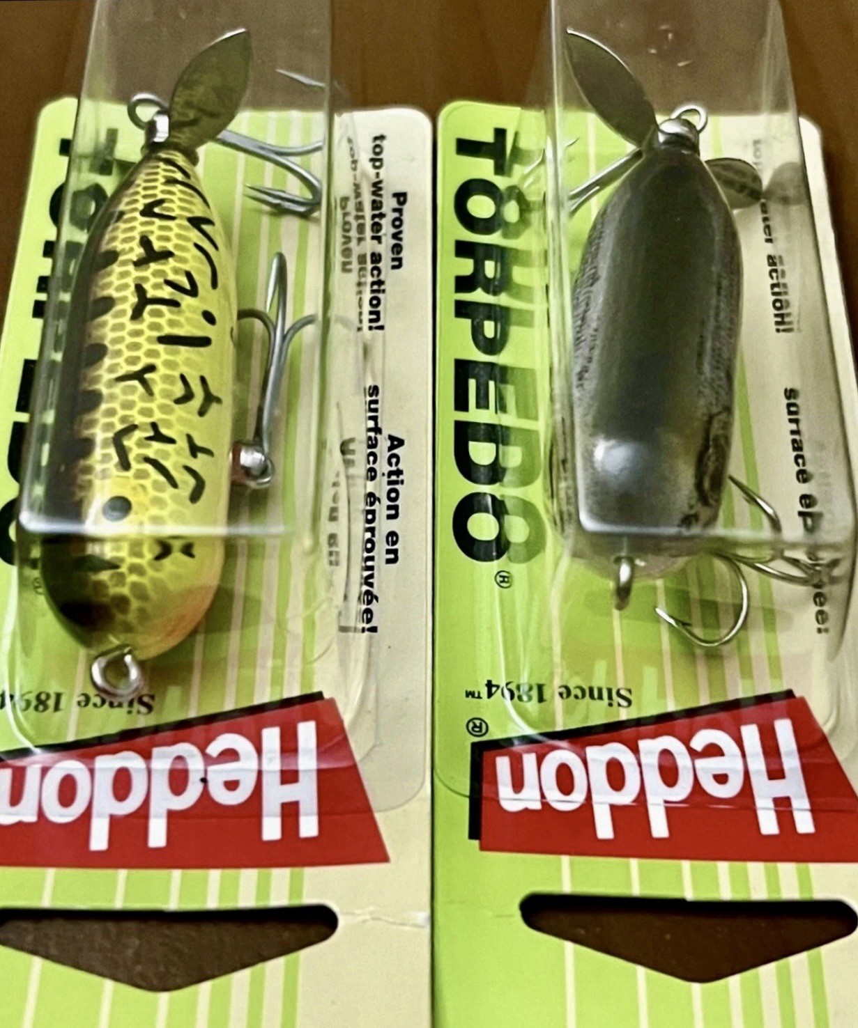 2 Heddon Baby Torpedo X0361 Propbait Topwater Lures G FINISH SHAD/BROWN CRAWDAD - Image 4