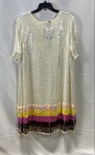 ASOS White Iridescent Sequin T-Shirt Dress Rainbow Hem NWT Women's Size 18