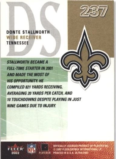 2002 Ultra #237 Donte Stallworth Rookie - Image 2 of 2