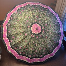 Vintage Flower Pattern Umbrella/Parasol w/ Black J-shaped Handle - 36  Across