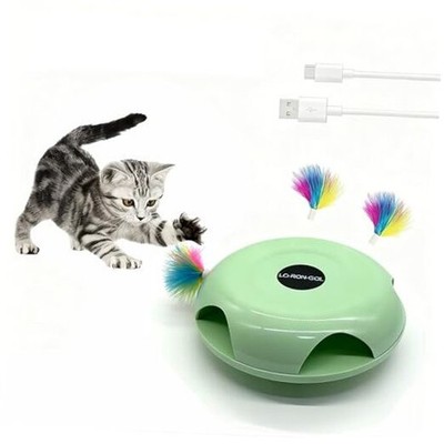 Interactive Whack-a-Mole Cat Toy   Automatic Mushroom Feather Pop-Up Play Green