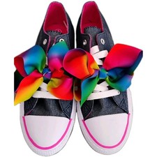 JoJo Siwa Girls Denim Sneakers Size 3 Rainbow Bow Flat Rate Ship Trendy Youth
