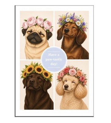 5x  Have a paw-tastic day  Postkarte Hunde pastellfarben Postcrossing